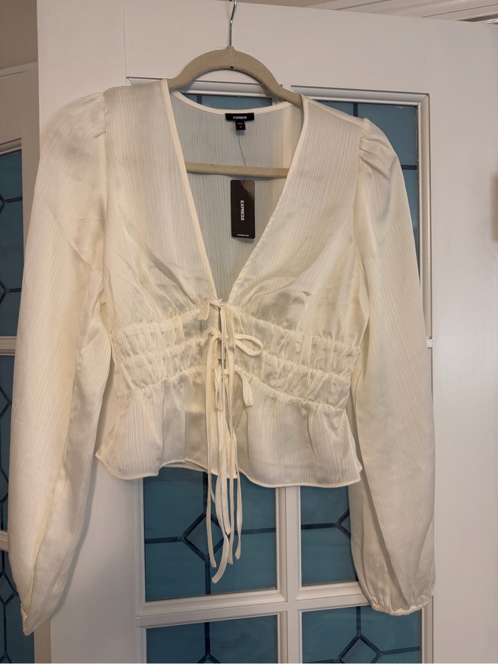 Express Ivory Tie-Front Peplum Blouse